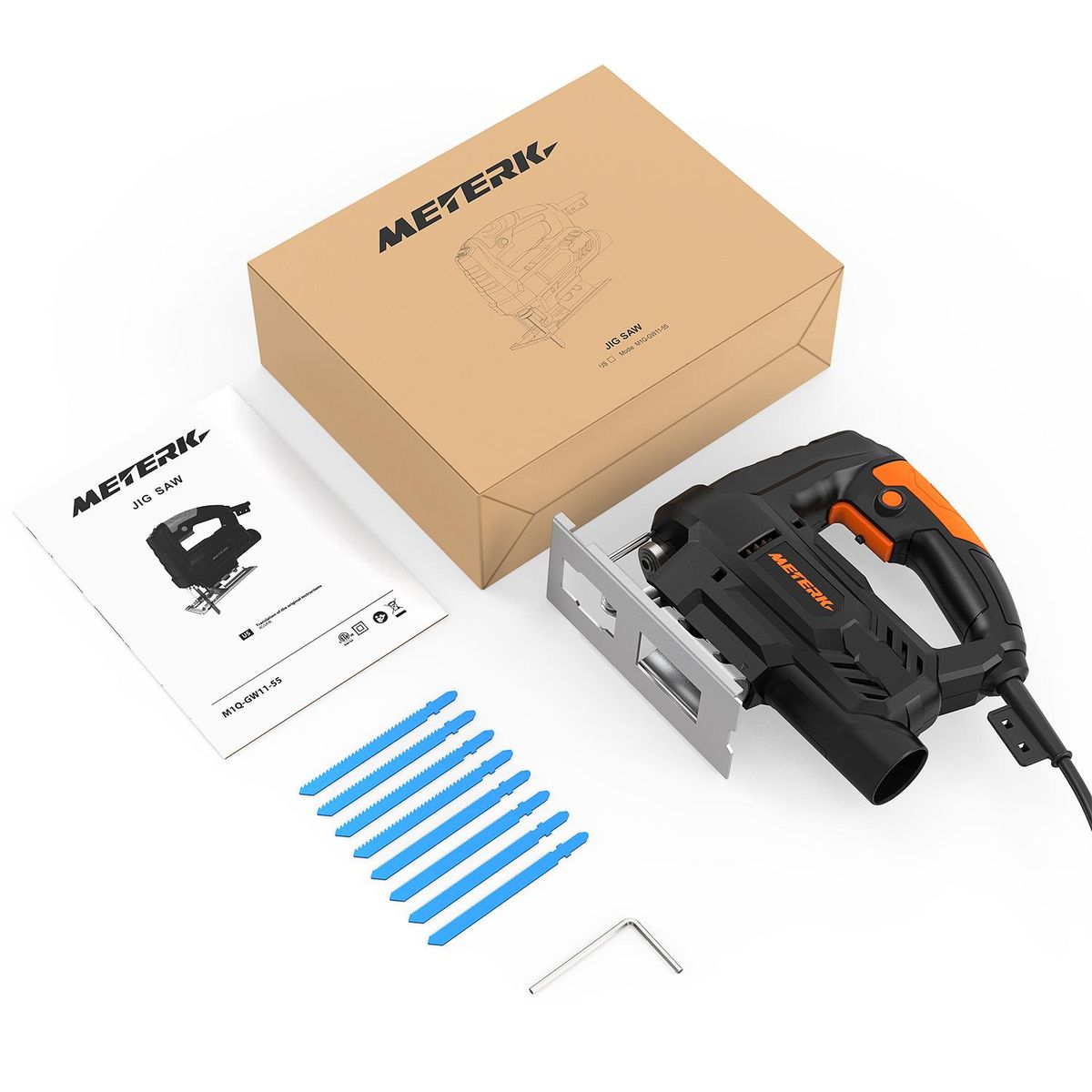 Meterk Electric Jig Saw 3.5A Multi-functional Cutter with 4pcs Wood Saw Blade 4pcs HSS Steel Saw Blades