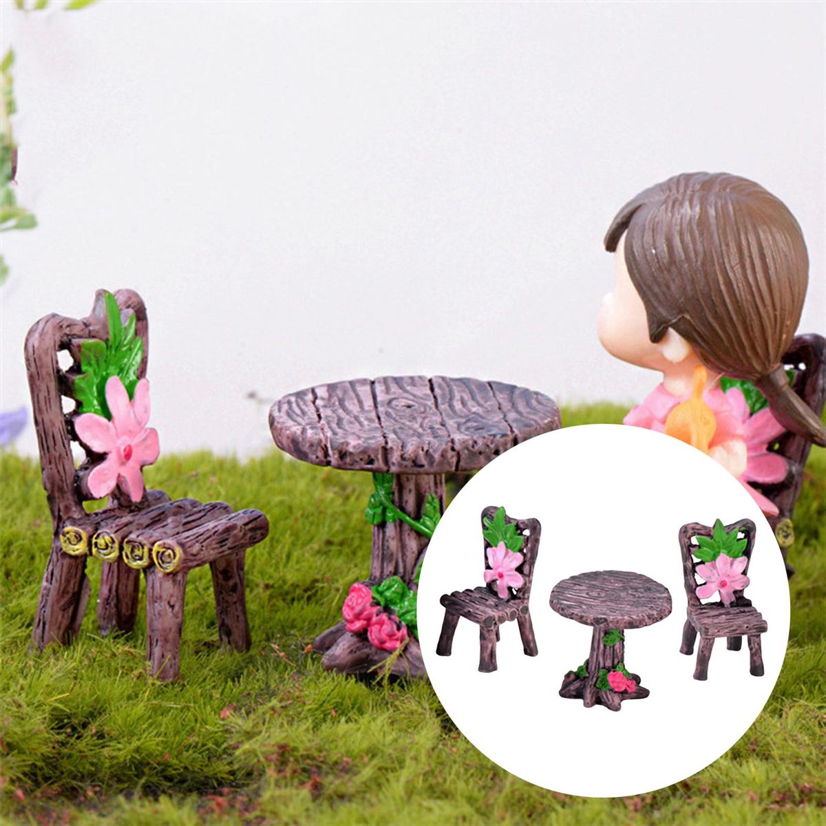 Miniature Table Chair Set  Garden Floral Furniture Mini