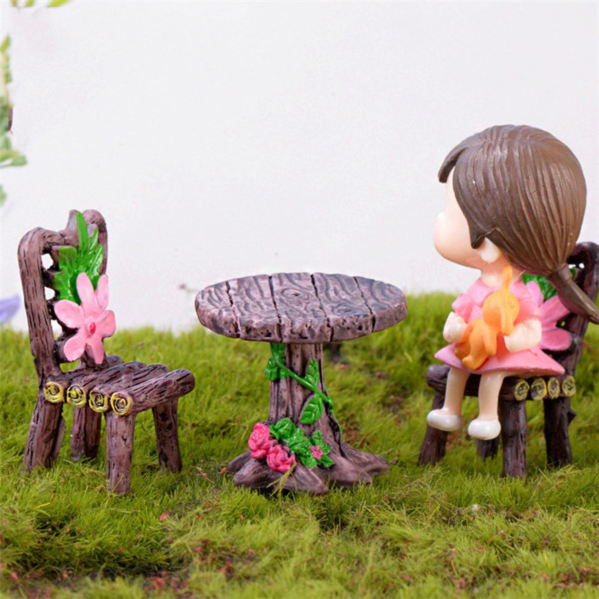 Miniature Table Chair Set  Garden Floral Furniture Mini
