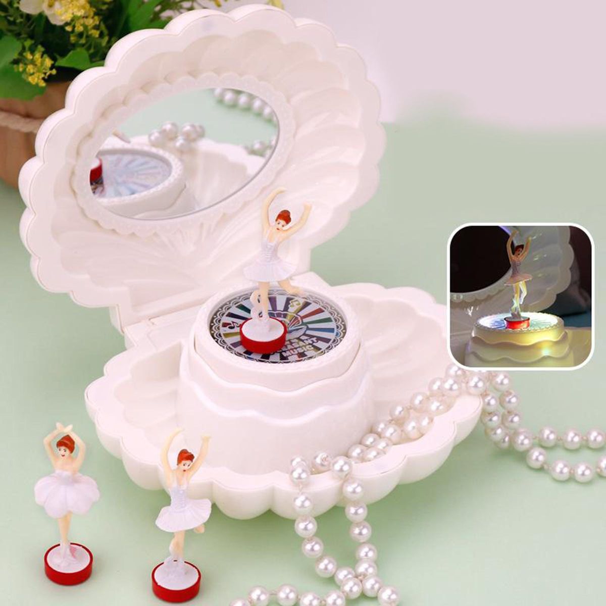 Ballarina Shell Music Box With Light Dancing Girl Music Box For Party