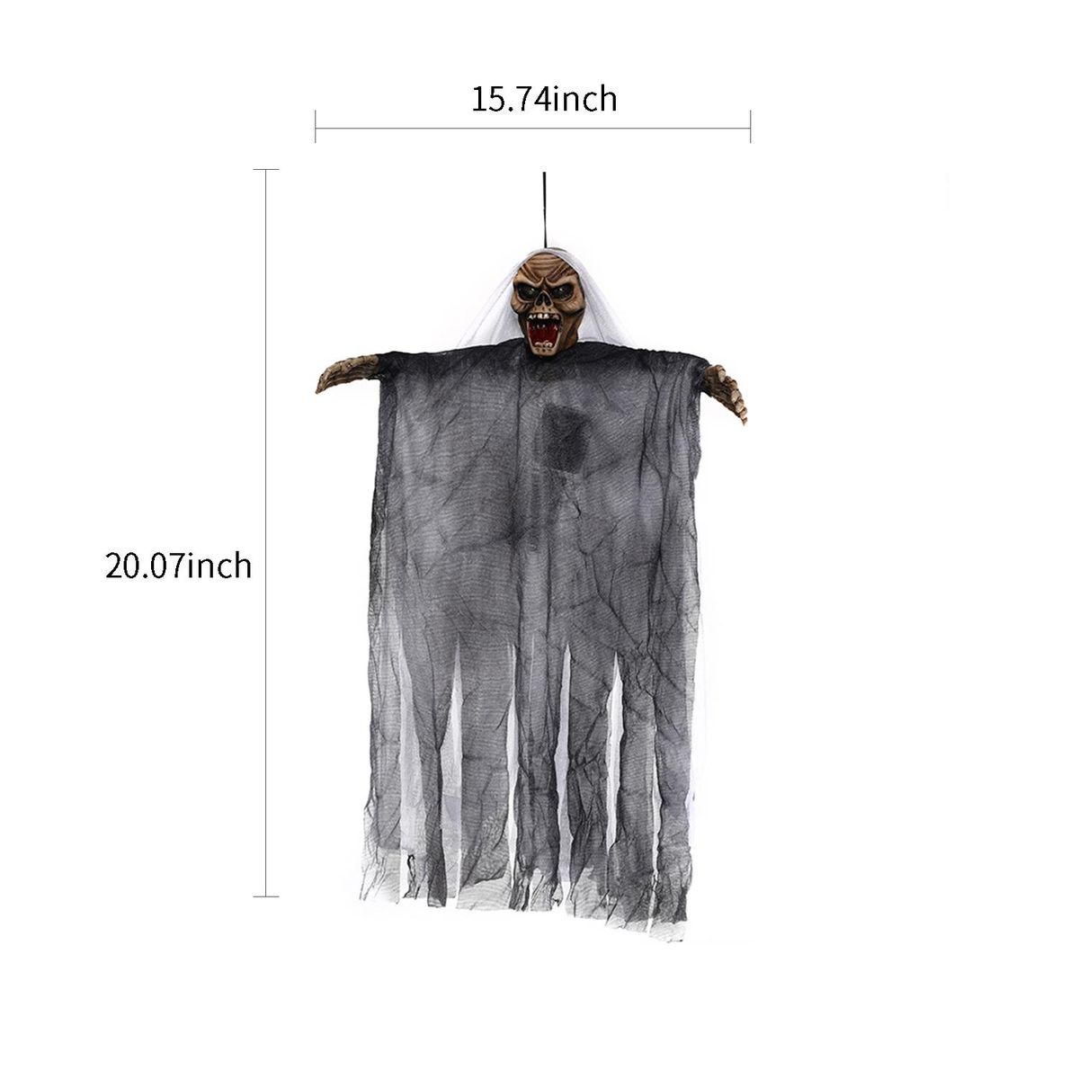 20 Inch Halloween Ghost Hanging Decoration Voice Control & Touch Control Scary Creepy Flying Ghost with Red LED Light Ornament Halloween Gift for Indoor Outdoor Halloween Party Festivals Decor