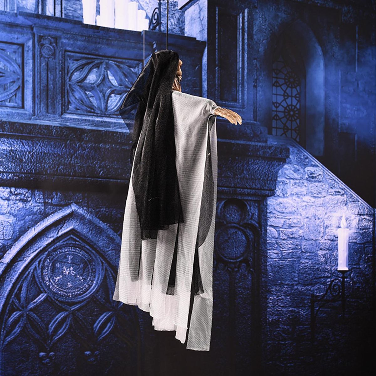 20 Inch Halloween Ghost Hanging Decoration Voice Control & Touch Control Scary Creepy Flying Ghost with Red LED Light Ornament Halloween Gift for Indoor Outdoor Halloween Party Festivals Decor