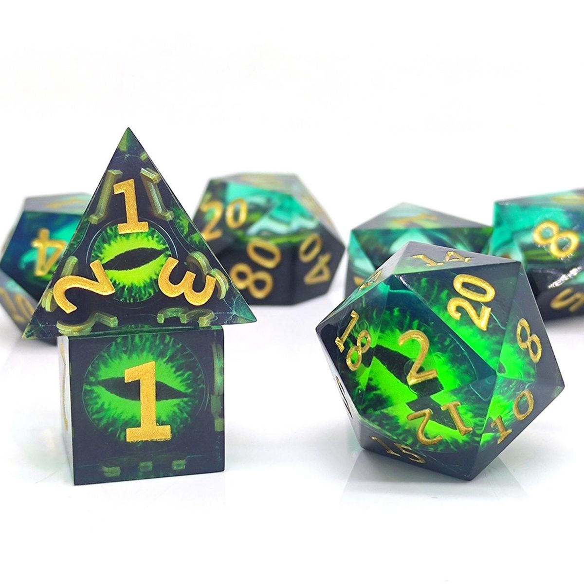 Resin Gaming Dice Enchanting Emerald Dice Set 7 Unique Resin for Board