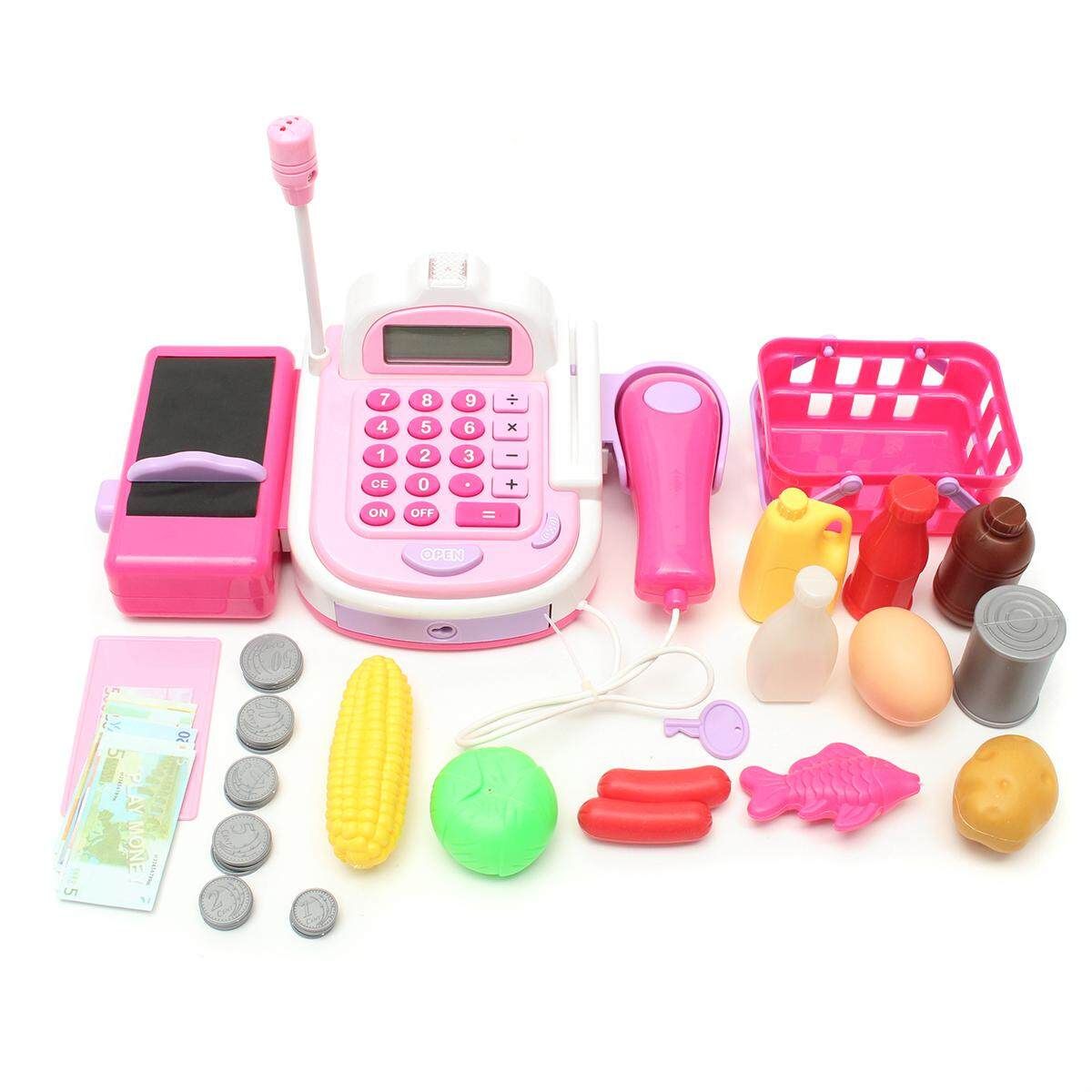 Pretend Play Electronic Cash Register Toy Actions & Sounds Pink