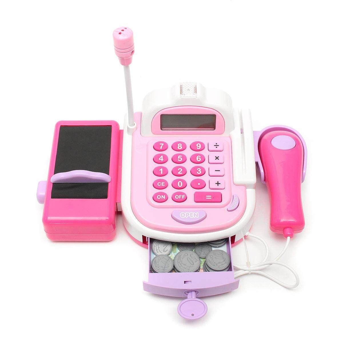 Pretend Play Electronic Cash Register Toy Actions & Sounds Pink