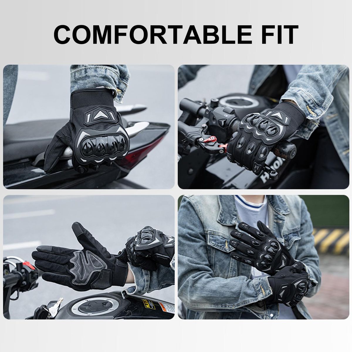 Motorcycle Gloves for Men Women, Anti-Slip Breathable Touchscreen Gloves for Riding, Road Racing, Cycling Black and Grey XXL