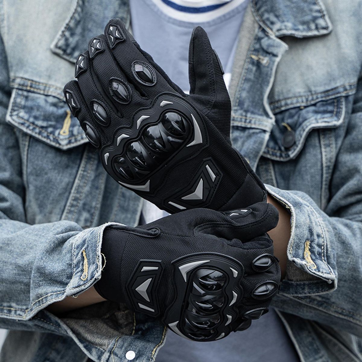 Motorcycle Gloves for Men Women, Anti-Slip Breathable Touchscreen Gloves for Riding, Road Racing, Cycling Black and Grey XXL