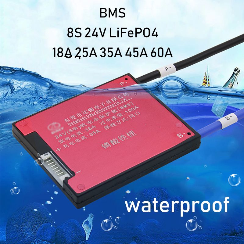 8S 24V LiFePO4 Lithium Battery Protection Board BMS With Balance Waterproof 18650 Lipo Li-ion Iron Phosphate 15A 20A 30A 40A 60A