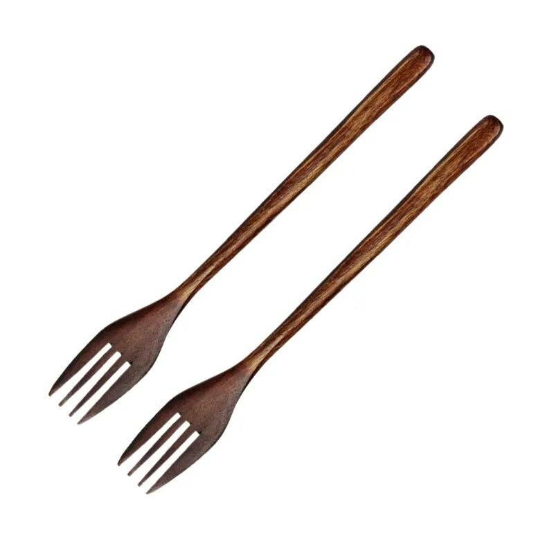 Wooden Forks, 5 Pieces Eco-friendly Japanese Wood Salad Dinner Fork Tableware Dinnerware for Kids Adult (5 Pieces No Rope Wooden