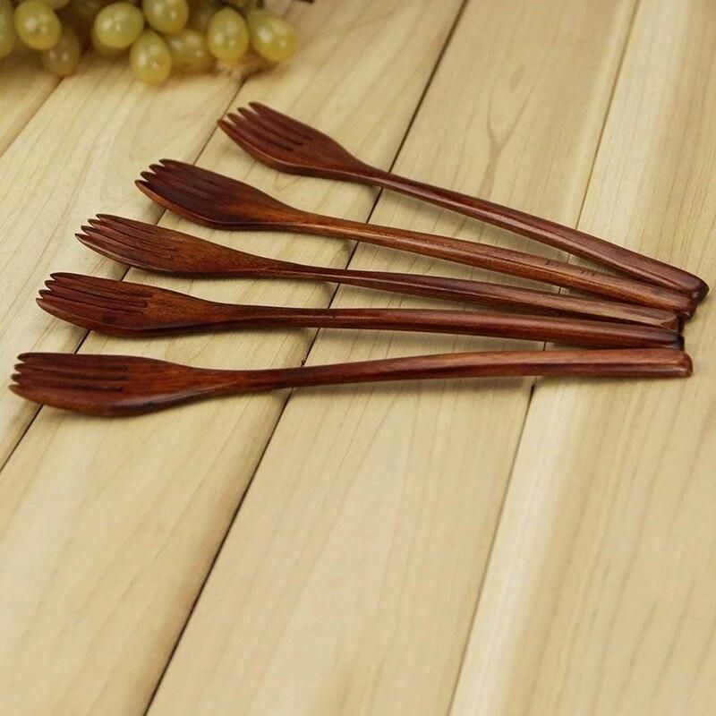 Wooden Forks, 5 Pieces Eco-friendly Japanese Wood Salad Dinner Fork Tableware Dinnerware for Kids Adult (5 Pieces No Rope Wooden