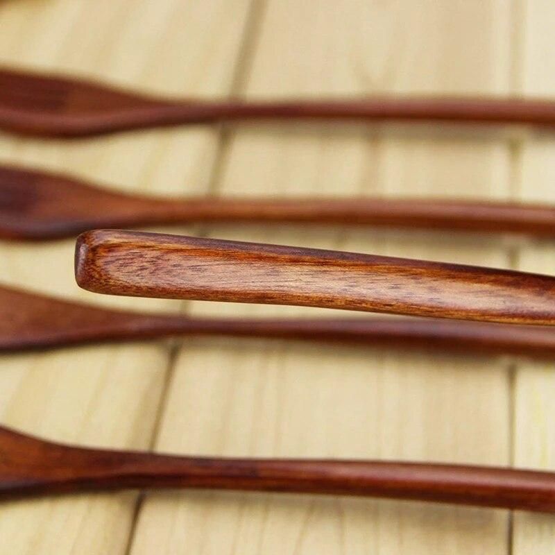 Wooden Forks, 5 Pieces Eco-friendly Japanese Wood Salad Dinner Fork Tableware Dinnerware for Kids Adult (5 Pieces No Rope Wooden
