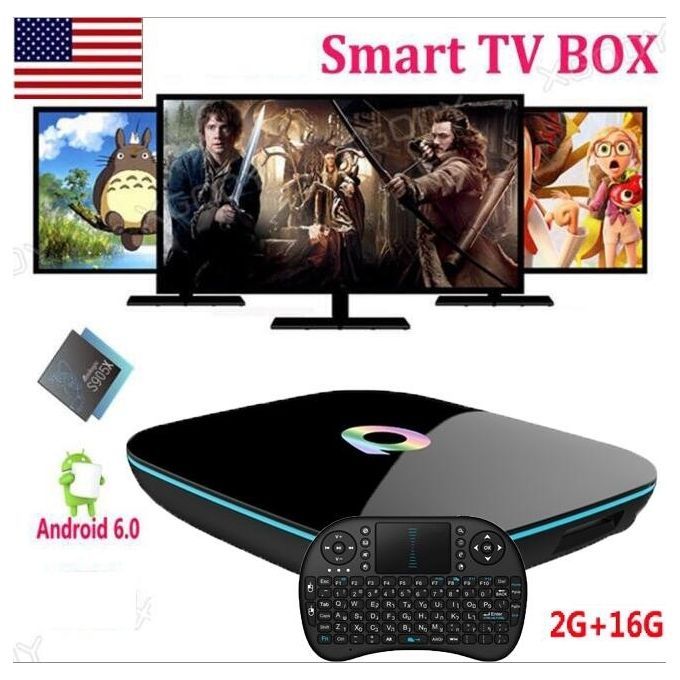 Best Sale Q Box Android 6.0 TV Box Amlogic S905X Quad Core 2GB/16GB Qbox Dual WIFI BT4.0 Smart Media Player+ Free Keyboard (Color: Black)