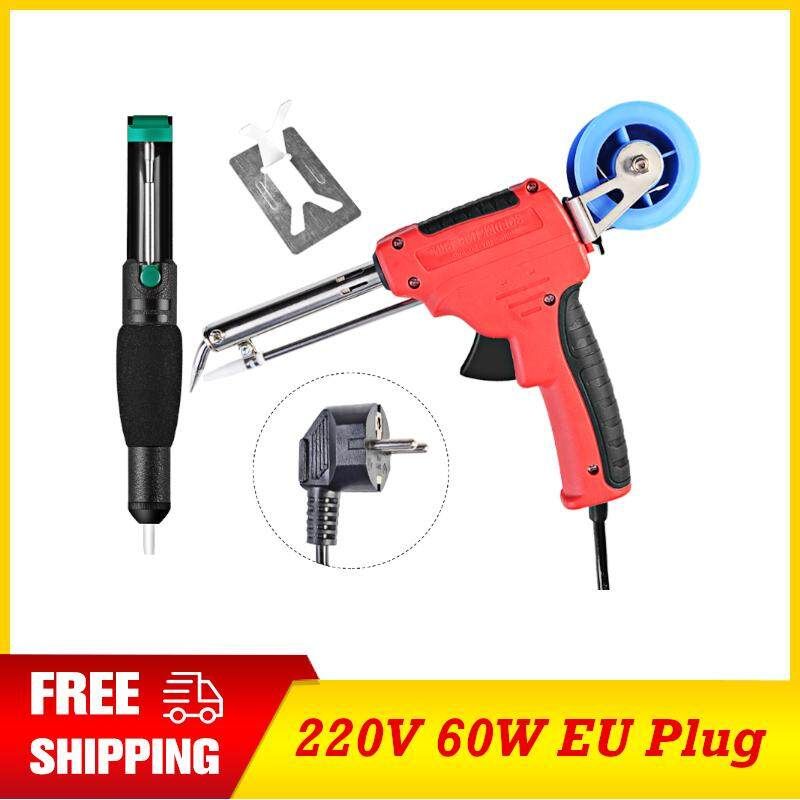 Handskit 220V 60W EU Electric Tin Iron Automatic Send Tin Device Rework Station Desoldering Pump Solder Wire Welding Tool EU Plug