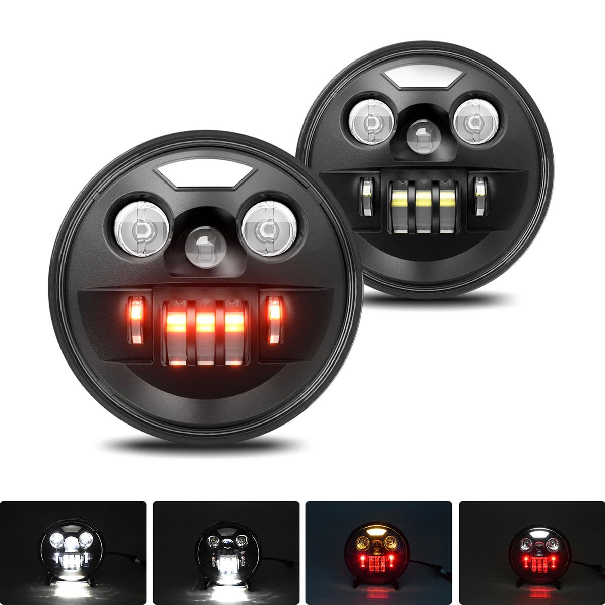 2Pcs 7 inch Car Motorcycle LED Headlight with DRL/Turn Signal/Low Beam/High Beam 7'' Round LED Headlight IP67 Waterproof