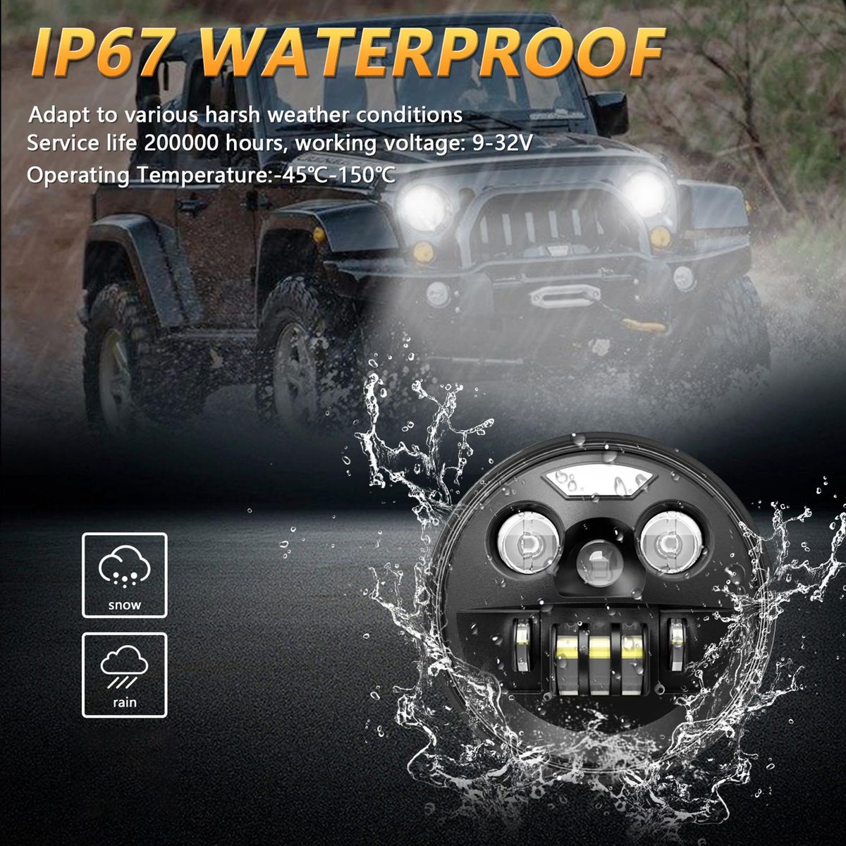 2Pcs 7 inch Car Motorcycle LED Headlight with DRL/Turn Signal/Low Beam/High Beam 7'' Round LED Headlight IP67 Waterproof