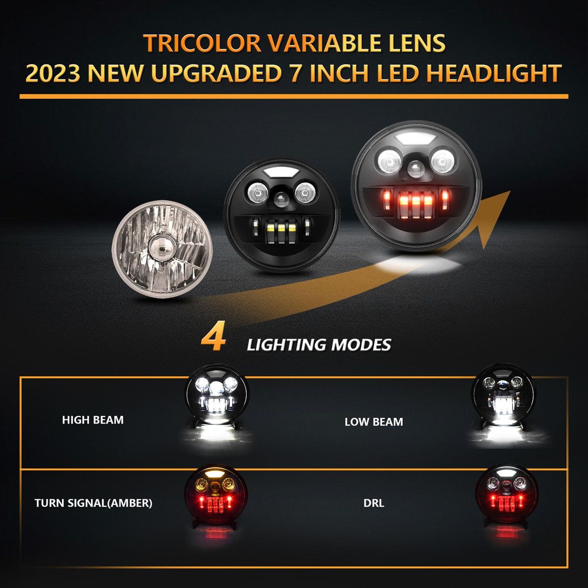 2Pcs 7 inch Car Motorcycle LED Headlight with DRL/Turn Signal/Low Beam/High Beam 7'' Round LED Headlight IP67 Waterproof