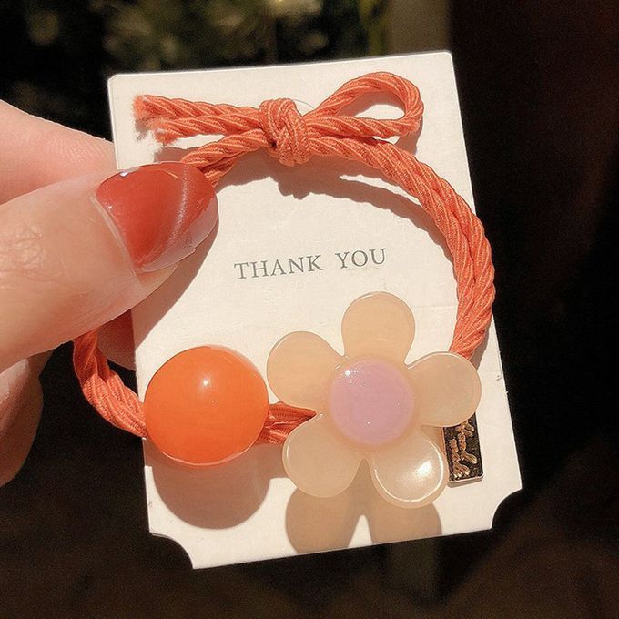 Small Fresh Hair Rope  Ute  Olored Flowers  R Fairy Knotted Hair Rope Gi  Heart Tie Head Rubber Band Hair Ring-orange Red