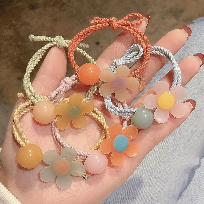 Small Fresh Hair Rope  Ute  Olored Flowers  R Fairy Knotted Hair Rope Gi  Heart Tie Head Rubber Band Hair Ring-orange Red