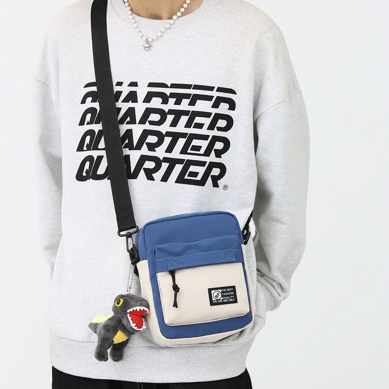 Women Men Canvas Shoulder Messenger Bags Small Korean Cute Fashion Female Crossbody Bag For Girl Boy 2022 Cloth Mini Handbags-Blue