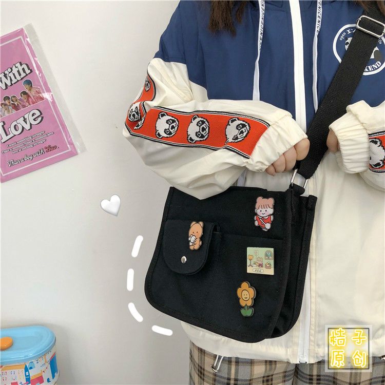 Women Shoulder Bags Handbags Fashion Female Canvas Messenger Bags School Students Crossbody Bags For Teenage Girls-Black 4 Accessories