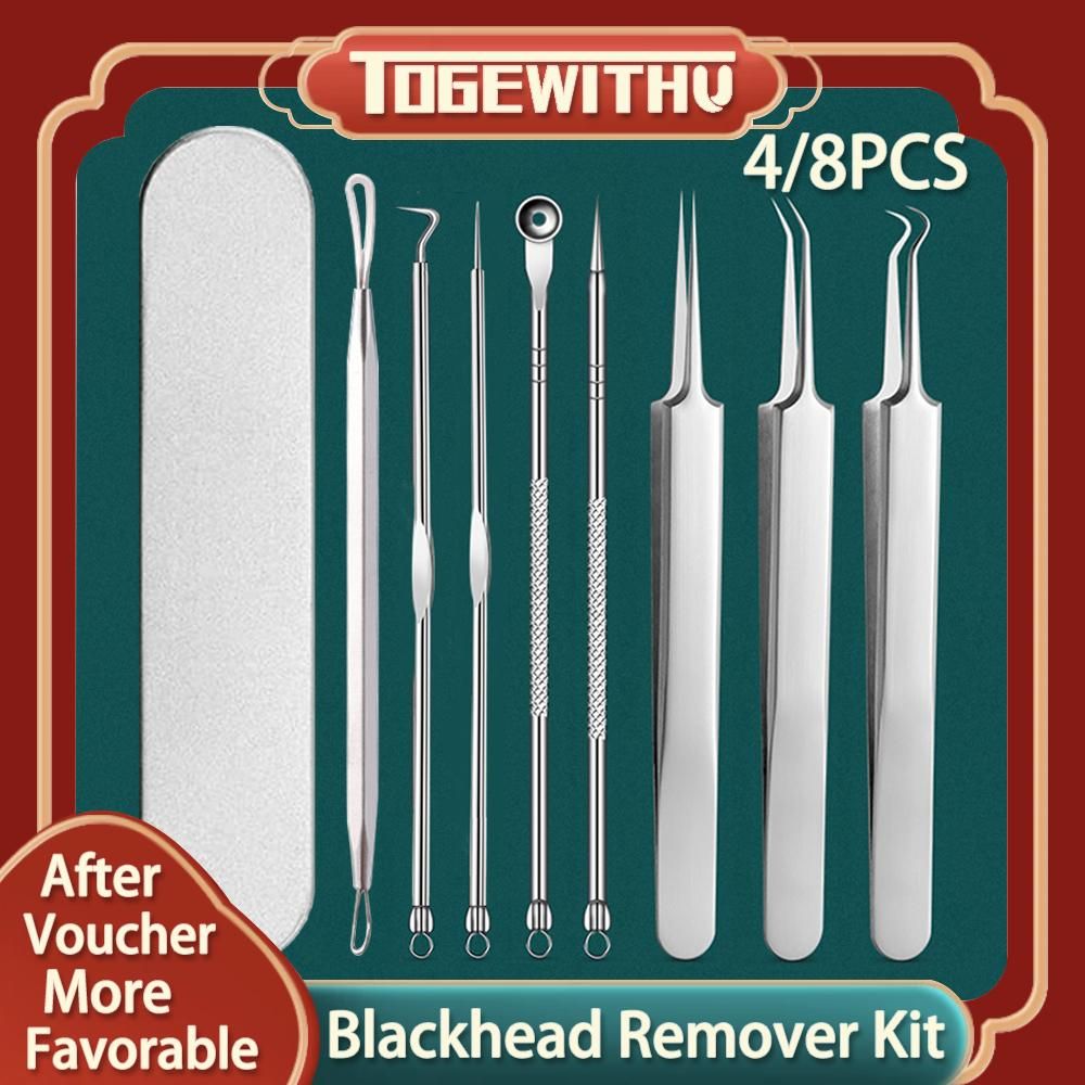 4PCS / 8PCS Blackhead Remover Kit, Comedone Pimple Extractor Tool Acne Removal Kit Blemish Remover Set for Blackhead, Whitehead Popping with Case