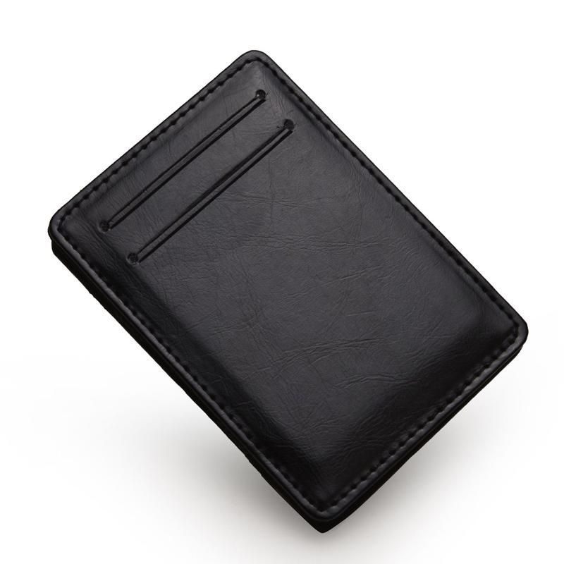 Cartera magica Vertical para hombre nueva delgada pequena de cuero PU con cinta elastica monedero Mini tarjetero solido de identificacion funda para tarjetas de credito-Brown