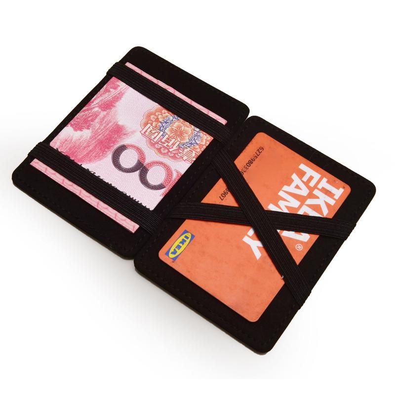 Cartera magica Vertical para hombre nueva delgada pequena de cuero PU con cinta elastica monedero Mini tarjetero solido de identificacion funda para tarjetas de credito-Brown