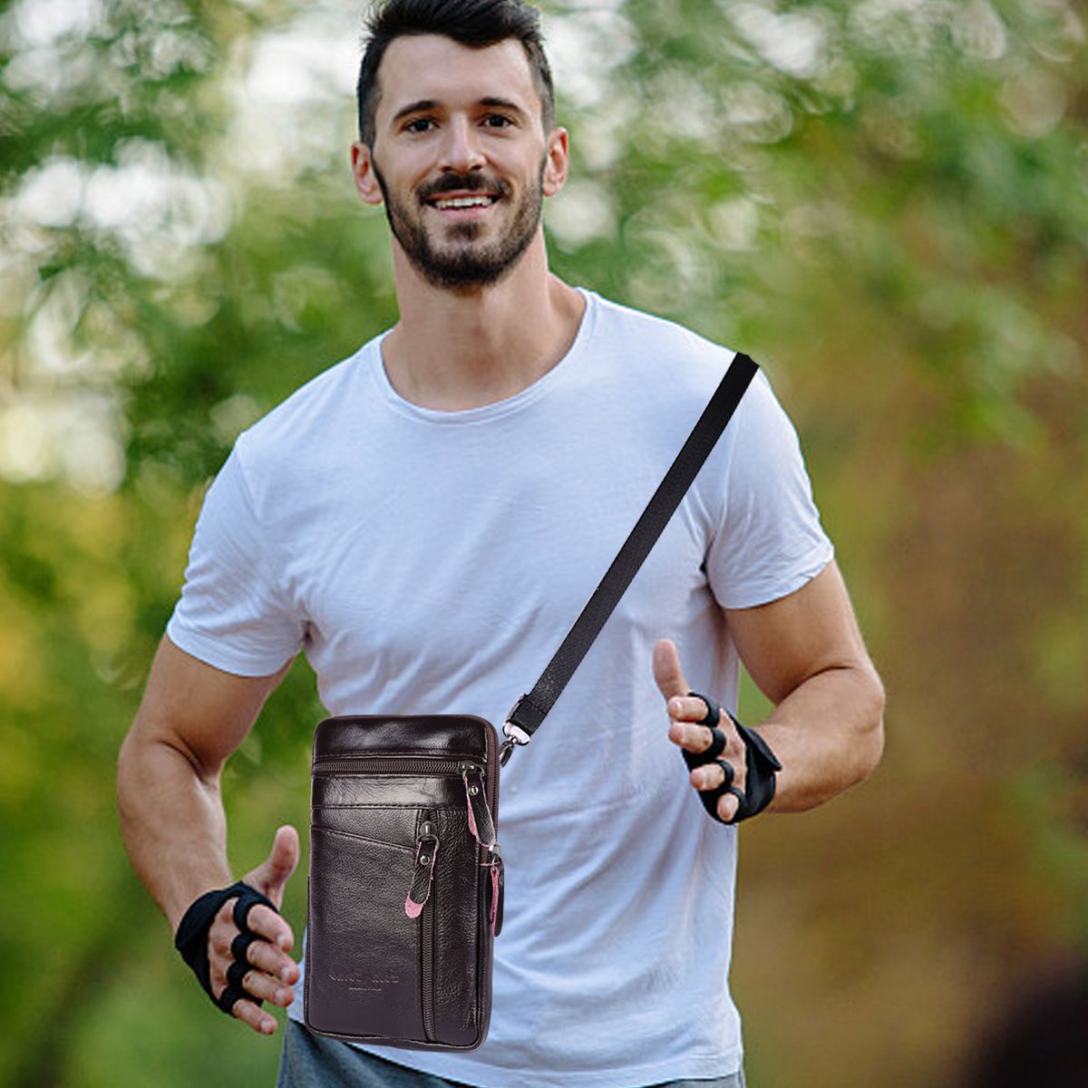 Men's Leather Shoulder Bag Outdoor Sports Mobile Phone Bags Waterproof And Durable Leather Pockets For Business Receipt Wallets
