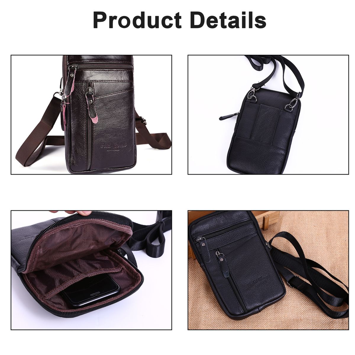 Men's Leather Shoulder Bag Outdoor Sports Mobile Phone Bags Waterproof And Durable Leather Pockets For Business Receipt Wallets