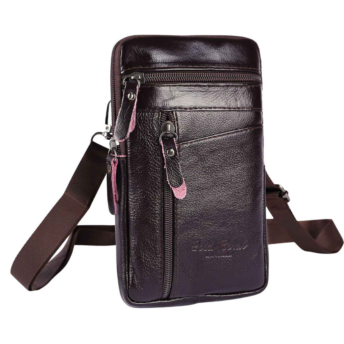 Men's Leather Shoulder Bag Outdoor Sports Mobile Phone Bags Waterproof And Durable Leather Pockets For Business Receipt Wallets