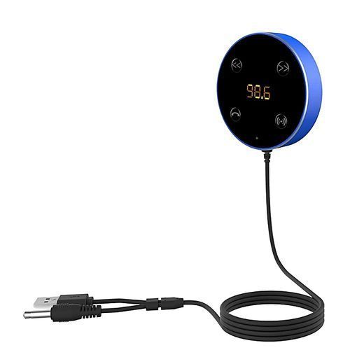 2 In 1 Wireless Bluetooth Car Kit Support Siri AUX Music Audio Receiver Adapter FM Transmitter Hands-free 3.5mm With Dual USB Charger(Blue) By HT