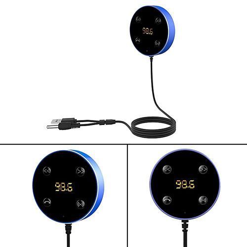 2 In 1 Wireless Bluetooth Car Kit Support Siri AUX Music Audio Receiver Adapter FM Transmitter Hands-free 3.5mm With Dual USB Charger(Blue) By HT