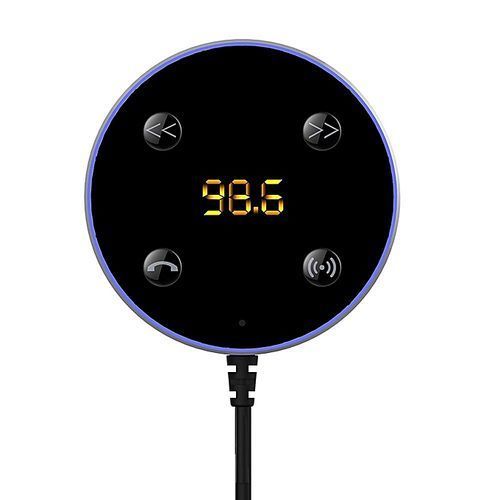 2 In 1 Wireless Bluetooth Car Kit Support Siri AUX Music Audio Receiver Adapter FM Transmitter Hands-free 3.5mm With Dual USB Charger(Blue) By HT