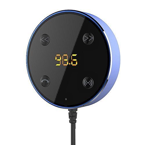 2 In 1 Wireless Bluetooth Car Kit Support Siri AUX Music Audio Receiver Adapter FM Transmitter Hands-free 3.5mm With Dual USB Charger(Blue) By HT