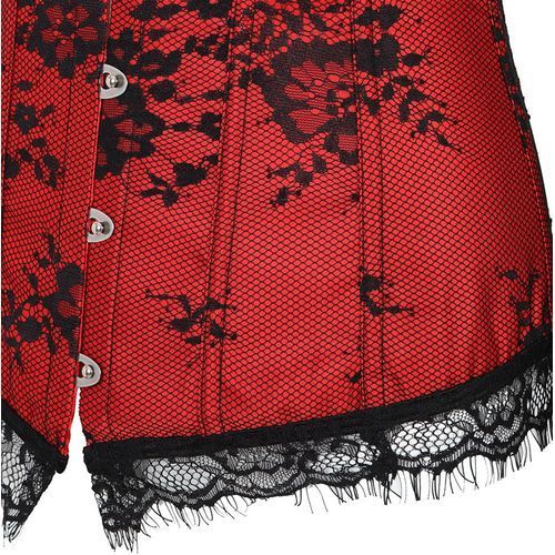 Red Corset Top Waist Shaper Lace Women Steampunk Sexy Long Sleeve Plus Size