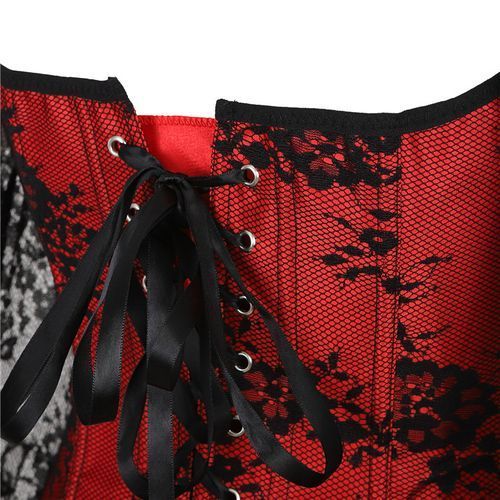 Red Corset Top Waist Shaper Lace Women Steampunk Sexy Long Sleeve Plus Size
