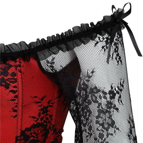 Red Corset Top Waist Shaper Lace Women Steampunk Sexy Long Sleeve Plus Size