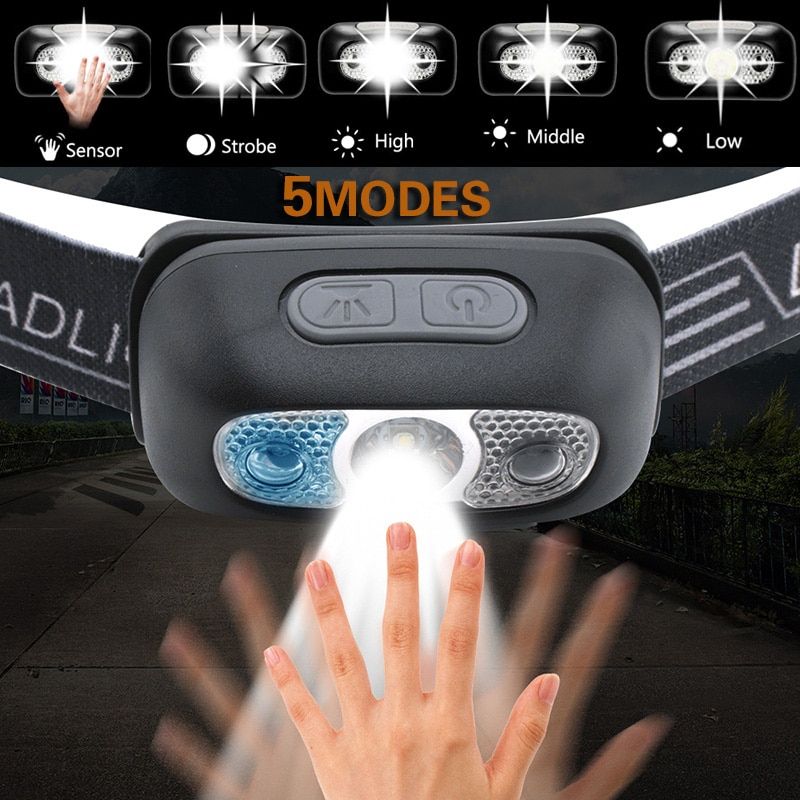 10000Lm Mini LED Headlamp Body Motion Sensor Headlight With