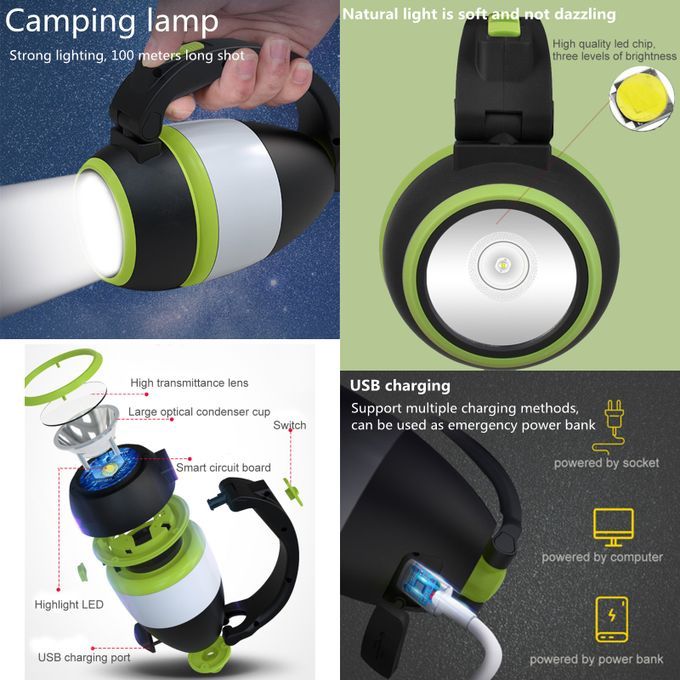 4 In 1 USB Charging Portable LED Camping Light Lantern Flashlight Reading Desk Lamp Emergency Power