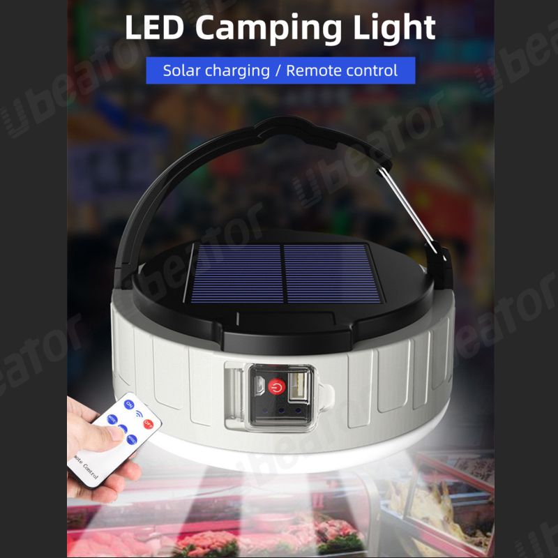 Solar USB Charging Portable Hook Strong LED Camping Light Lanterns 3 Gears Dimming Emergency Power