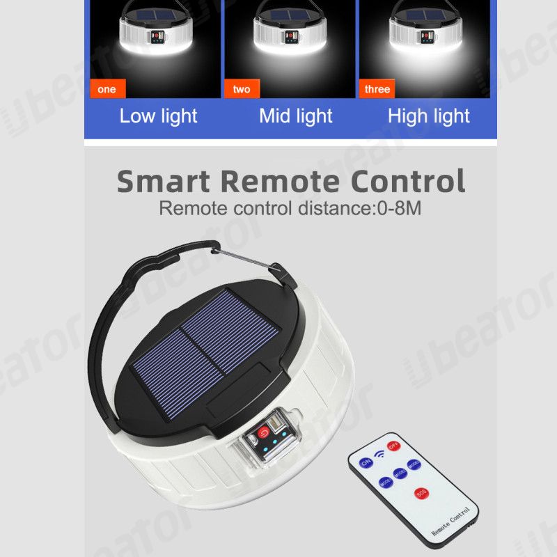 Solar USB Charging Portable Hook Strong LED Camping Light Lanterns 3 Gears Dimming Emergency Power