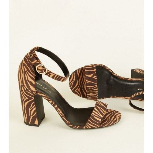 New Look Brown Zebra Print 2 Part Block Heels