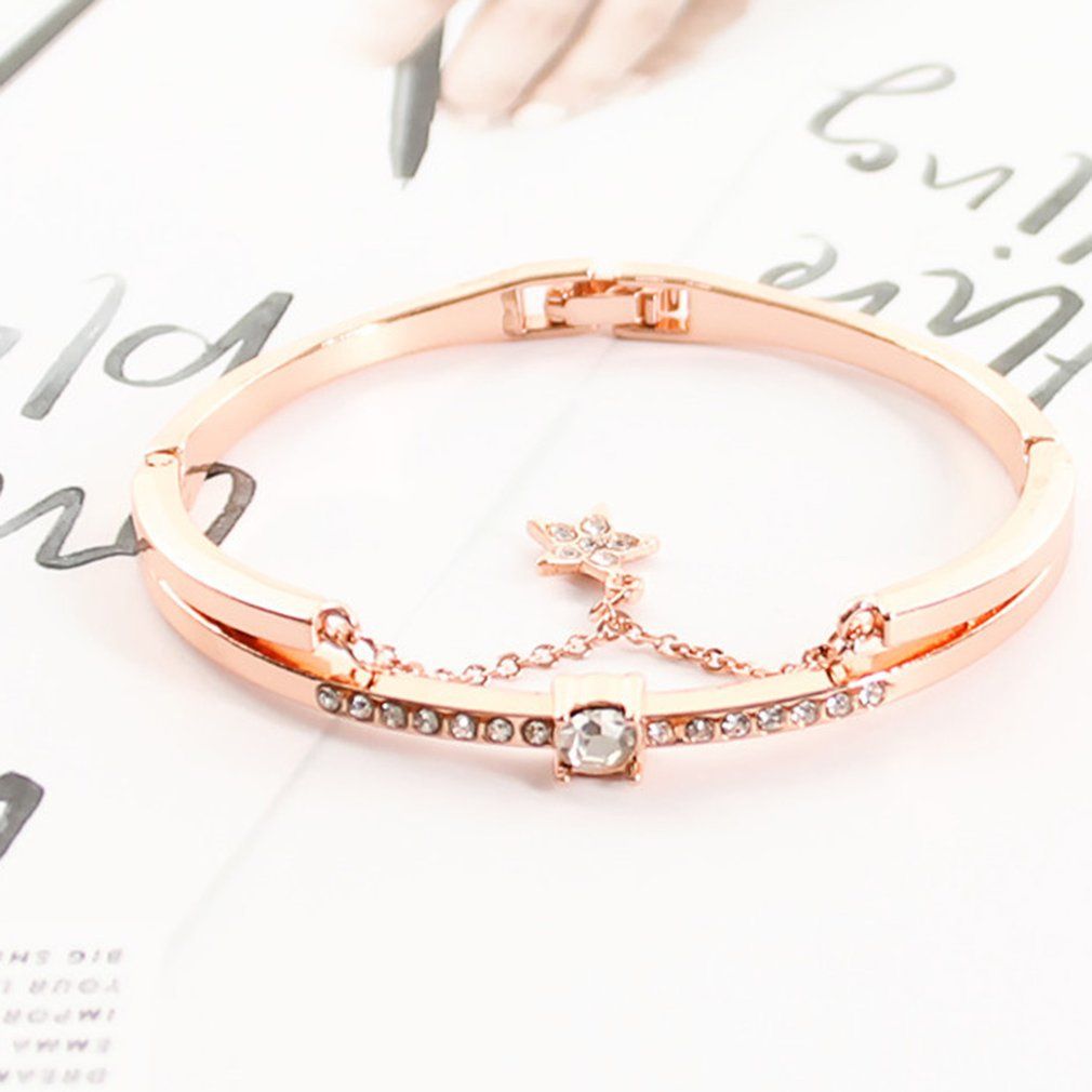 Female Romantic Starry Sky Wristwatch Bracelet Leather Rhinestone Designer-rose Gold