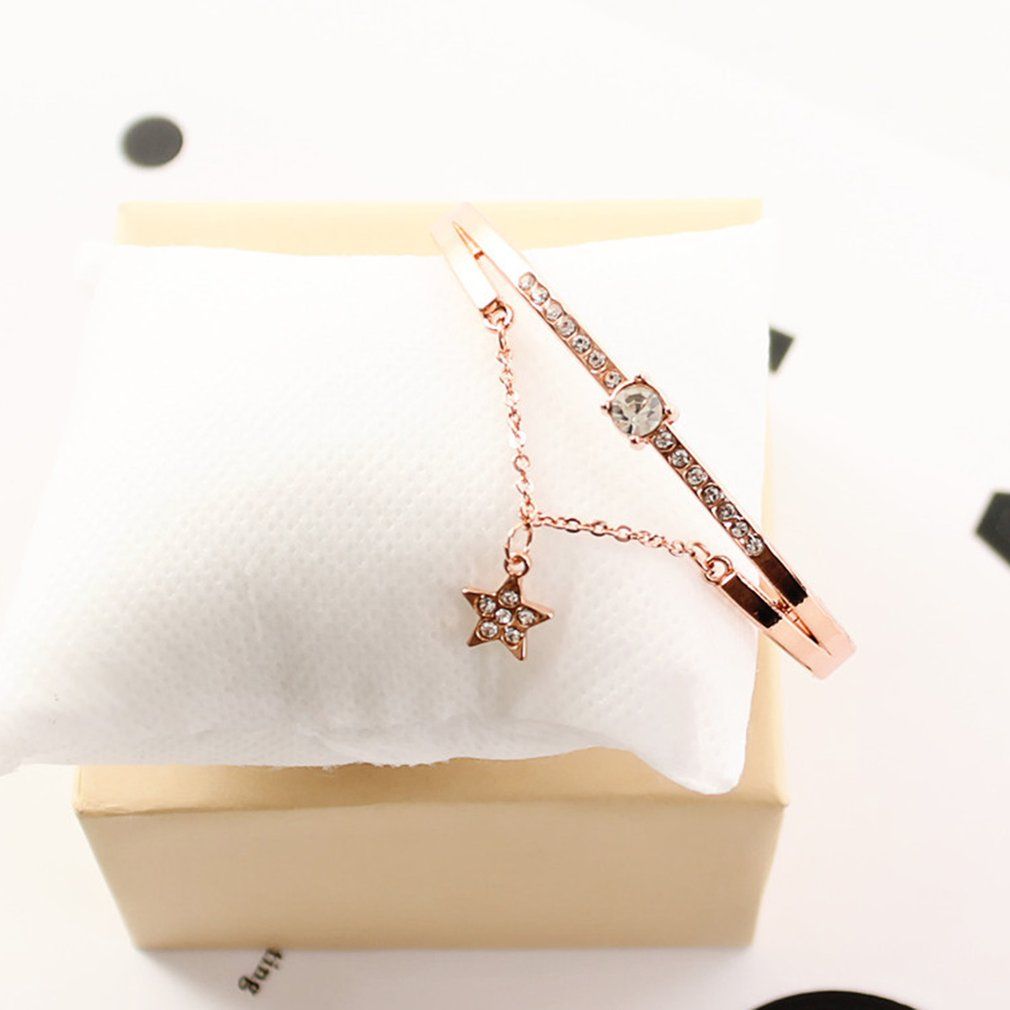Female Romantic Starry Sky Wristwatch Bracelet Leather Rhinestone Designer-rose Gold