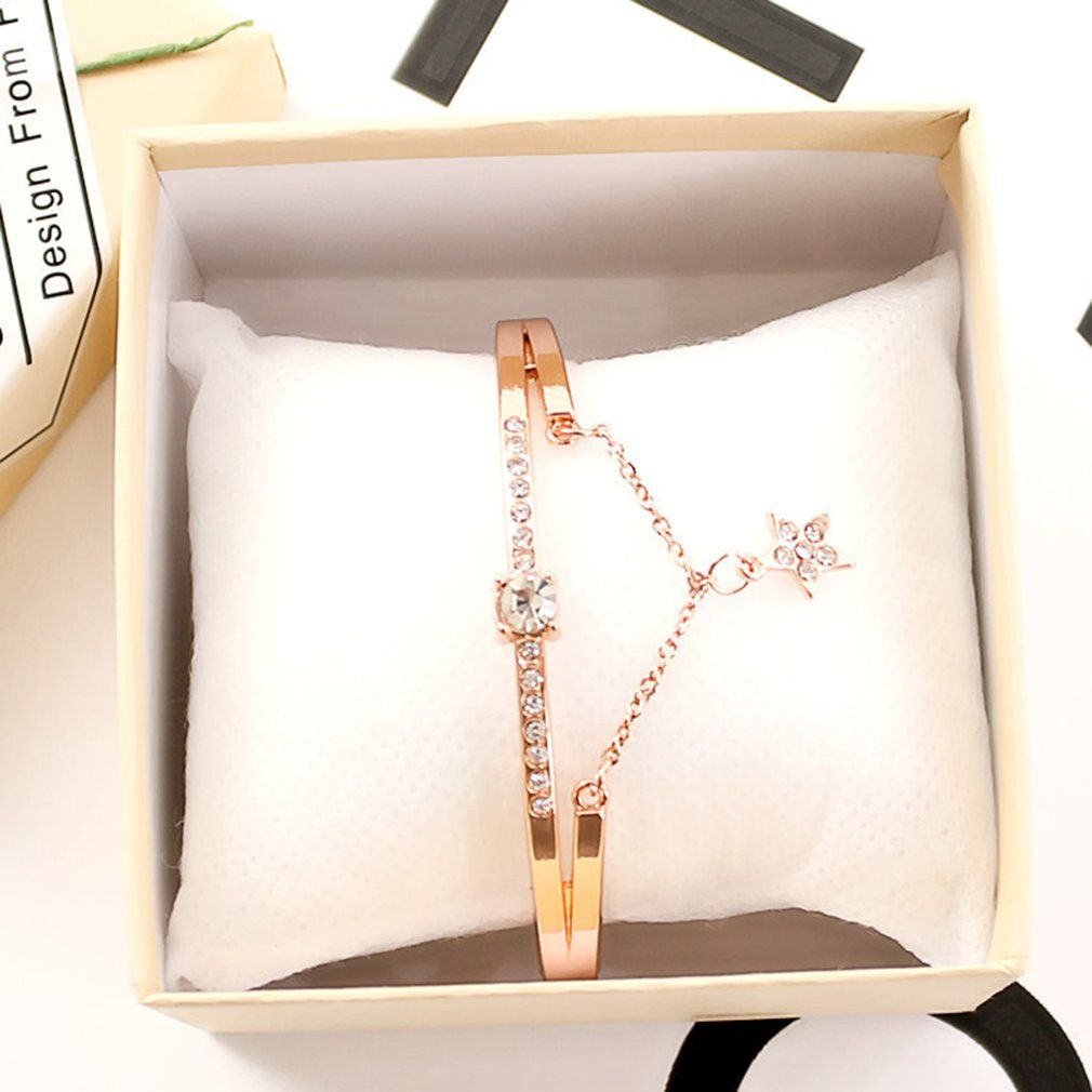 Female Romantic Starry Sky Wristwatch Bracelet Leather Rhinestone Designer-rose Gold
