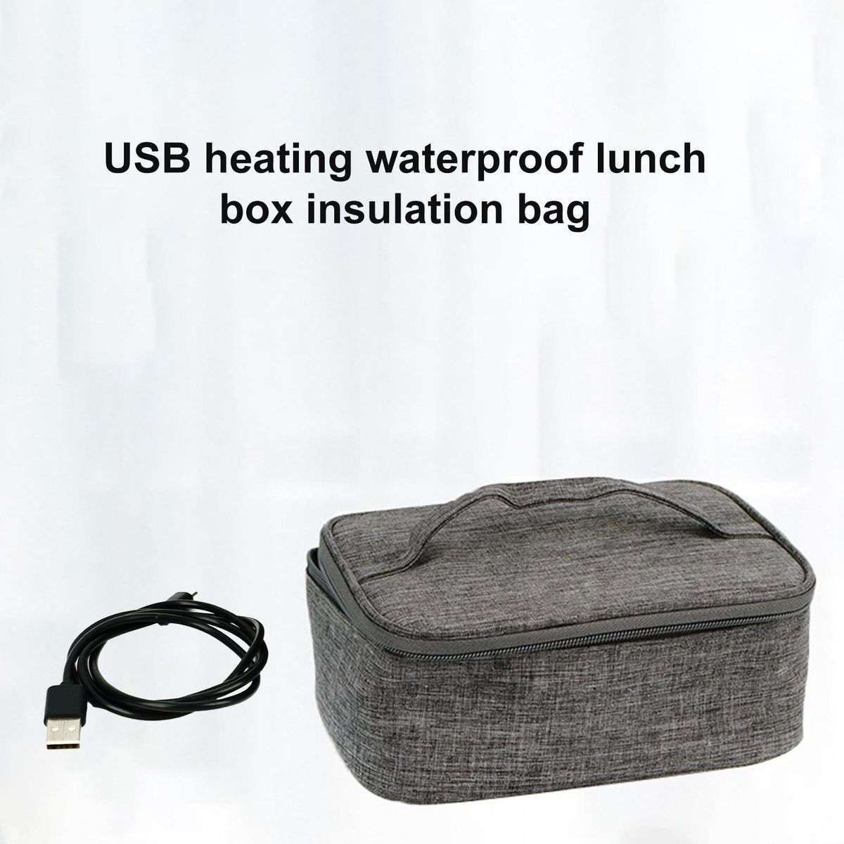 1 Set Heating Lunch Pouch Electric Heating Bag with Mesh Pocket Grey