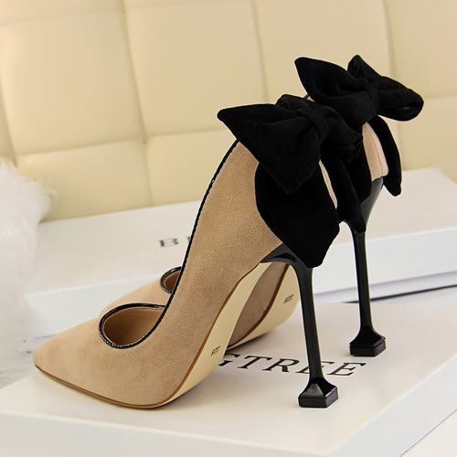 Women's Bowknot Heels Wedding Court Dress Party Shoes Brown
