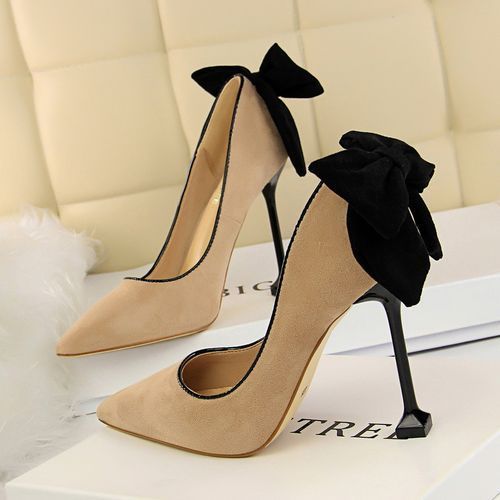 Women's Bowknot Heels Wedding Court Dress Party Shoes Brown