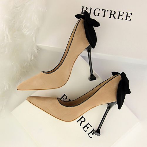 Women's Bowknot Heels Wedding Court Dress Party Shoes Brown
