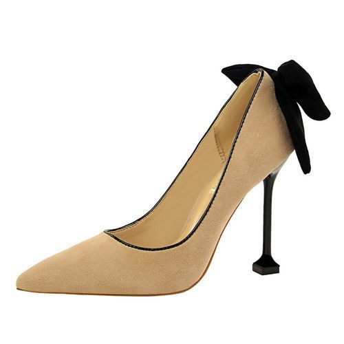 Women's Bowknot Heels Wedding Court Dress Party Shoes Brown